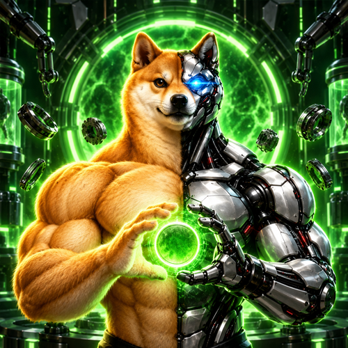 Superior Inu holding a glowing cyber core