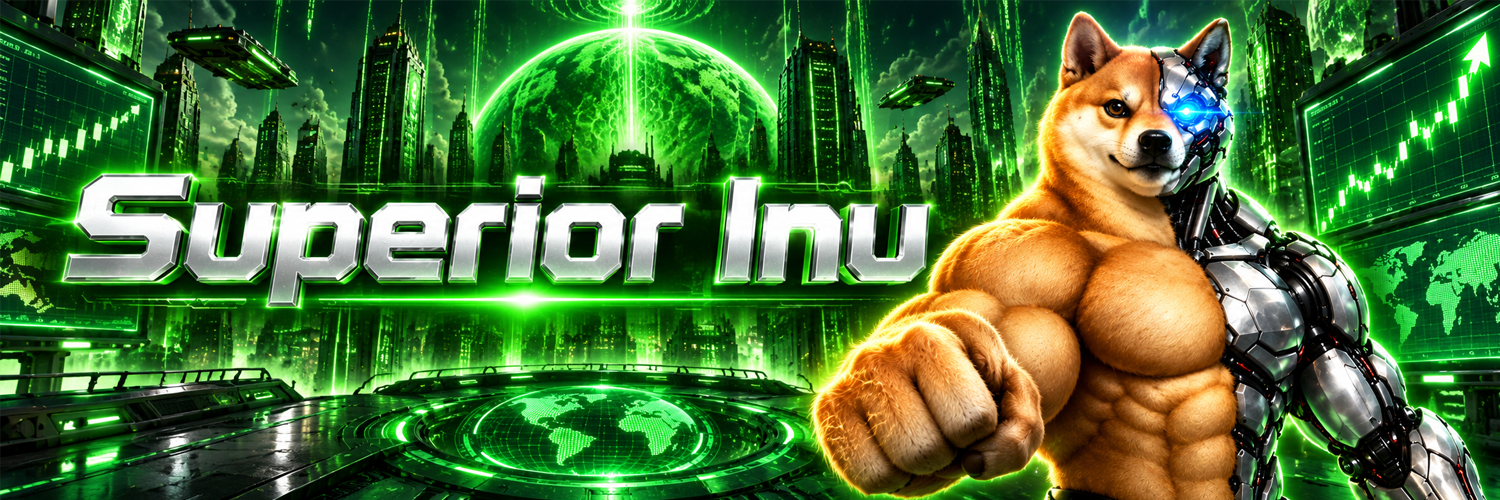 Superior Inu banner over a neon megacity